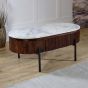 Marblestone Mango Wood Rectangular Fluted Coffee Table With Marble Top & Metal Legs