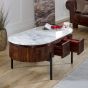 Marblestone Mango Wood Rectangular Fluted Coffee Table With Marble Top & Metal Legs