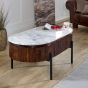 Marblestone Mango Wood Rectangular Fluted Coffee Table With Marble Top & Metal Legs