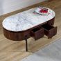 Marblestone Mango Wood Rectangular Fluted Coffee Table With Marble Top & Metal Legs