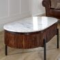 Marblestone Mango Wood Rectangular Fluted Coffee Table With Marble Top & Metal Legs