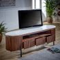 Marblestone Mango Wood Large Tv Stand With Marble Top & Metal Legs