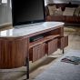 Marblestone Mango Wood Large Tv Stand With Marble Top & Metal Legs