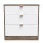 Nashville-3 Drawer Bedside Cabinet in White Matt & Vintage Oak 