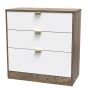 Nashville-3 Drawer Bedside Cabinet in White Matt & Vintage Oak 