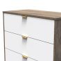 Nashville-3 Drawer Bedside Cabinet in White Matt & Vintage Oak 