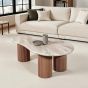 Belmont Natural Marble & Wood Pedestal Coffee Table