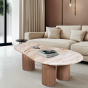 Belmont Natural Marble & Wood Pedestal Coffee Table