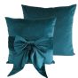 Pm Velv Cushion With Bow Teal by Malini | Style Our Home