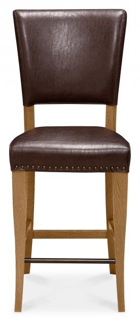 Belgrave Rustic Oak Bar Stool - Espresso Faux Leather (Pair)