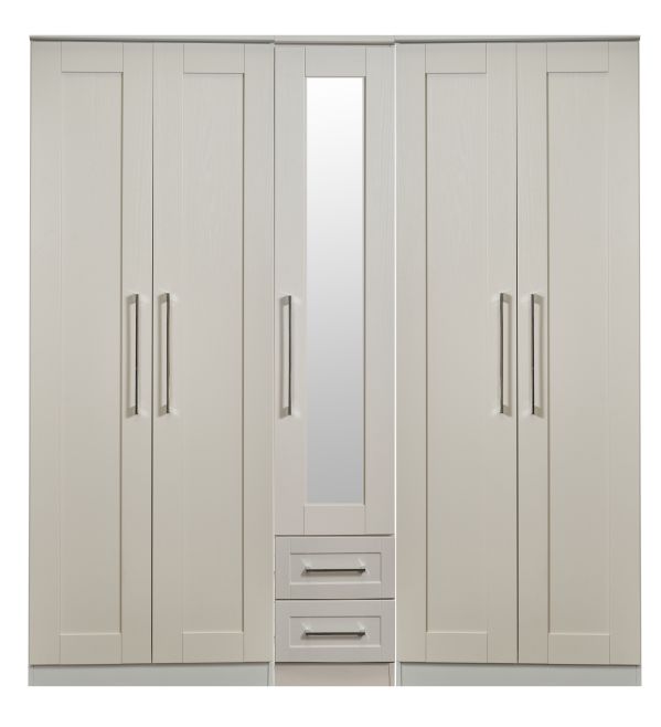 York Tall 5 Door Plain + 2 Drawer Mirrored Wardrobe in Kashmir Ash