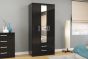 Lynx Black 3 Door 2 Drawer Wardrobe With Mirror 