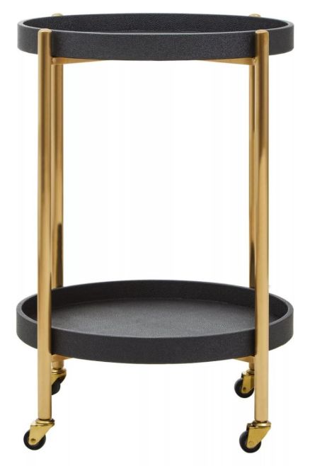 Cardivon Two Tier Black Faux Shagreen Tray Table Trolley by Prestige Designs | Style Our Home