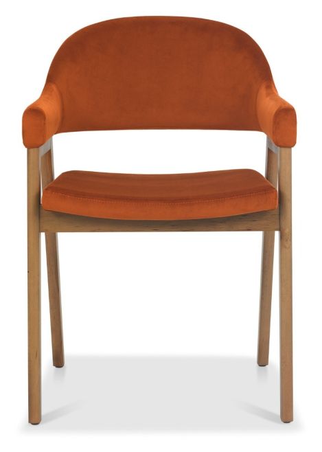 Camden Rustic Oak Upholstered Arm Chair in a Rust Velvet Fabric (Pair) by Bentley Designs | Style Our Home