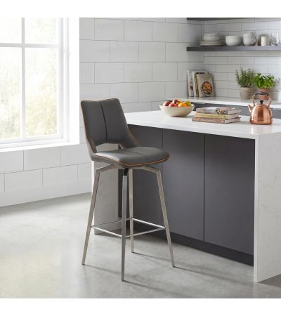 Somerwick Graphite Grey Swivel Bar Chair – Stainless Steel Legs by Shankar | Style Our Home