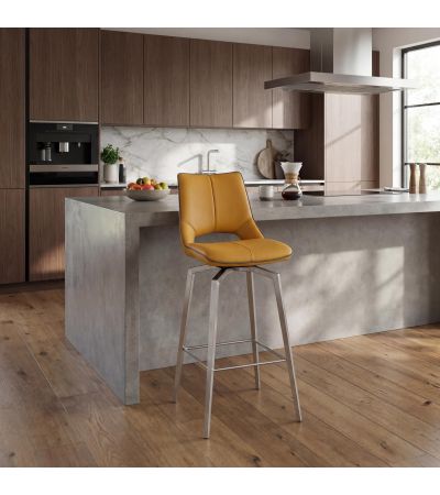 Somerwick Yellow Swivel Bar Chair – Stainless Steel Legs by Shankar | Style Our Home
