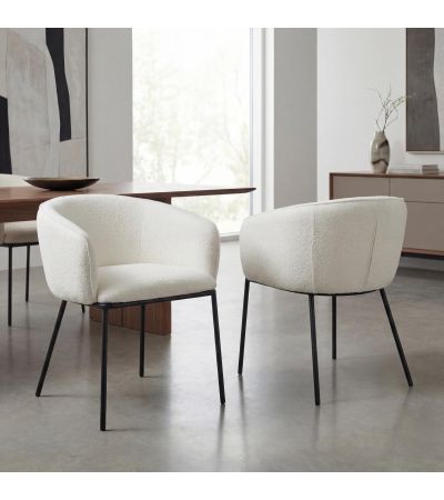 Westboham White Bouclé Curved Arm Dining Chair – Black Metal Legs (2pk) by Shankar | Style Our Home