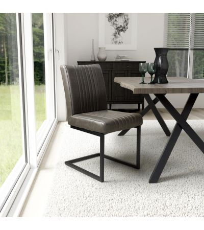 Langfland Brownish Grey Leather Effect Industrial Dining Chair – Dark Grey Cantilever Legs (2pk) by Shankar | Style Our Home