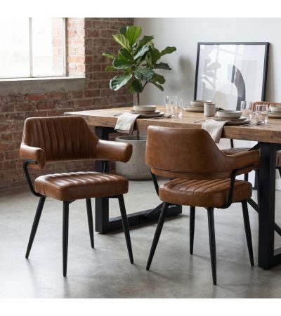 Cavenden Mid-Century Leather Style Dining Chair – Tan with Black Metal Legs (2pk) by Shankar | Style Our Home