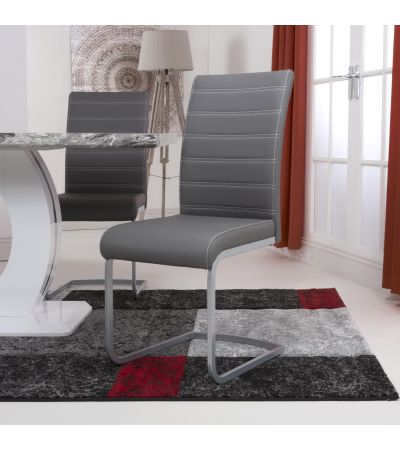 Arlingmere Grey Leather Effect Cantilever Dining Chair – Chrome Legs (2pk) by Shankar | Style Our Home