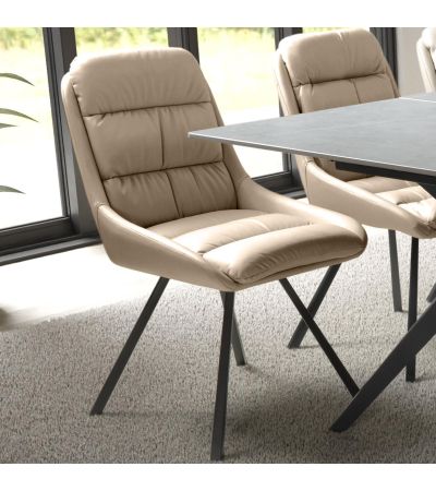 Monteley Mink Leather Effect Swivel Dining Chair – Black Metal Tapered Legs (2pk) by Shankar | Style Our Home