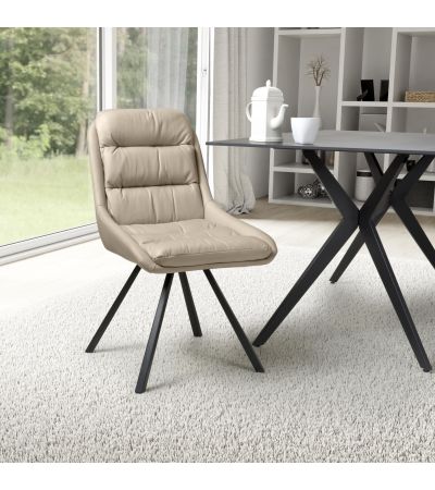Monteley Cream Leather Effect Swivel Dining Chair – Black Metal Tapered Legs (2pk) by Shankar | Style Our Home