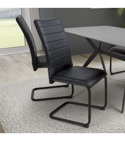 Arlingmere Black Leather Effect Cantilever Dining Chair – Black Metal Legs (4pk) by Shankar | Style Our Home