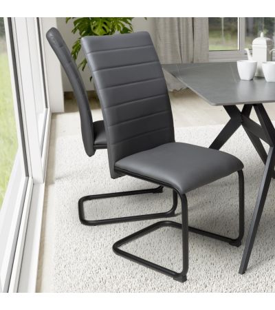 Arlingmere Grey Leather Effect Cantilever Dining Chair – Black Metal Legs (4pk) by Shankar | Style Our Home