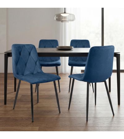 Valenwood Blue Brushed Velvet Dining Chair – Black Metal Cross Frame Legs (4pk) by Shankar | Style Our Home