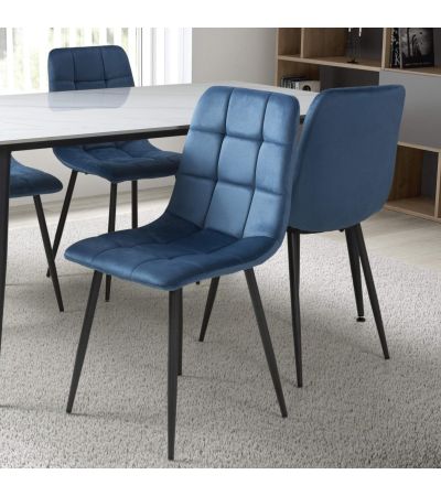 Rivomont Blue Brushed Velvet Contemporary Dining Chair – Black Metal Tapered Legs (4pk) by Shankar | Style Our Home
