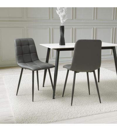 Rivomont Grey Leather Effect Contemporary Dining Chair – Black Metal Tapered Legs (4pk) by Shankar | Style Our Home