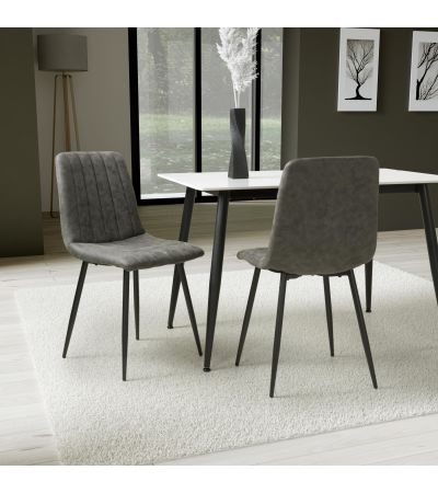 Rivomont Grey Microfibre Contemporary Dining Chair – Black Metal Tapered Legs (4pk) by Shankar | Style Our Home