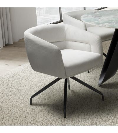 Bromlford White Corduroy Swivel Dining Chair – Black Metal Four Star Base (2pk) by Shankar | Style Our Home
