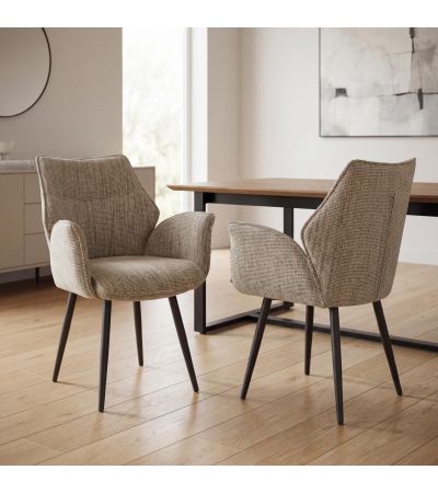 Monteley Toffee Fabric Swivel Dining Chair – Black Metal Tapered Legs (2pk) by Shankar | Style Our Home