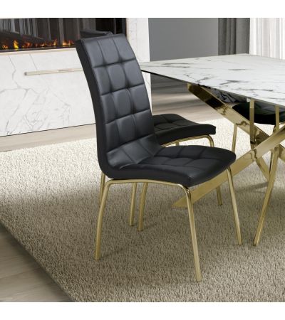 Mayfabury Black Leather Effect Dining Chair – Gold Chrome Metal Legs (2pk) by Shankar | Style Our Home