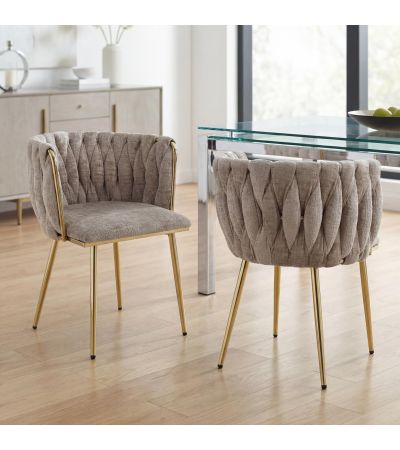 Bridgfstone Mink Chenille Accent Dining Chair – Gold Metal Frame (2pk) by Shankar | Style Our Home