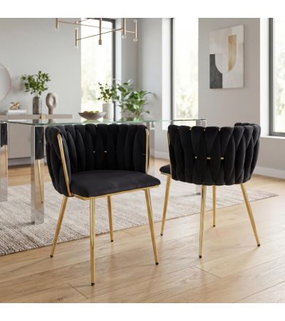 Bridgfstone Black Brushed Velvet Accent Dining Chair – Gold Metal Frame (2pk) by Shankar | Style Our Home