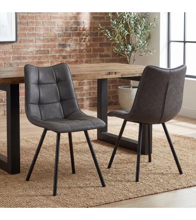 Aurelmore Grey Leather Look Dining Chair with Black Metal Legs (4pk) by Shankar | Style Our Home