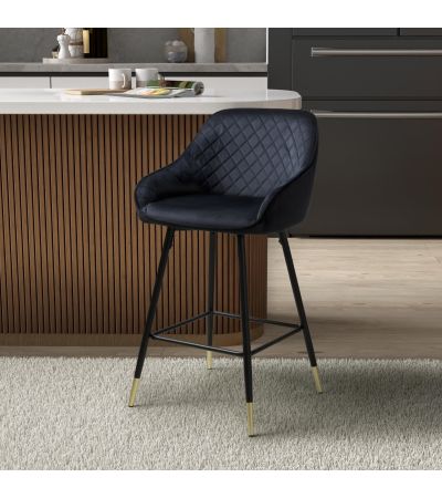 Cresworth Black Brushed Velvet Bar Stool with Gold Trim Legs (2pk) by Shankar | Style Our Home