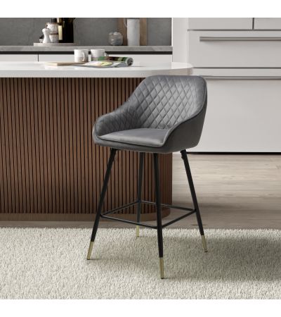 Cresworth Grey Brushed Velvet Bar Stool with Gold Trim Legs (2pk) by Shankar | Style Our Home