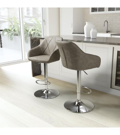 Carltmere Mink Leather Effect Swivel Bar Stool with Chrome Base (2pk) by Shankar | Style Our Home