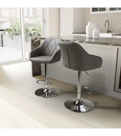 Carltmere Charcoal Leather Effect Swivel Bar Stool with Chrome Base (2pk) by Shankar | Style Our Home
