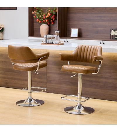 Carltmere Tan Leather Effect Swivel Bar Stool with Chrome Frame (2pk) by Shankar | Style Our Home
