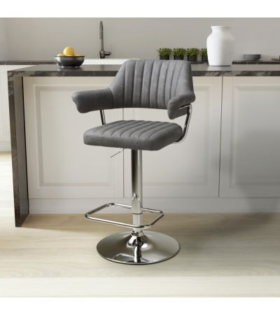 Carltmere Charcoal Leather Effect Swivel Bar Stool with Chrome Frame (2pk) by Shankar | Style Our Home