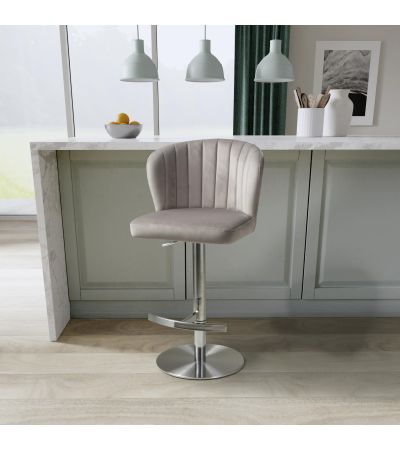 Carltmere Mink Brushed Velvet Swivel Bar Stool with Stainless Steel Base by Shankar | Style Our Home