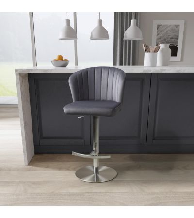 Carltmere Grey Brushed Velvet Swivel Bar Stool with Stainless Steel Base by Shankar | Style Our Home