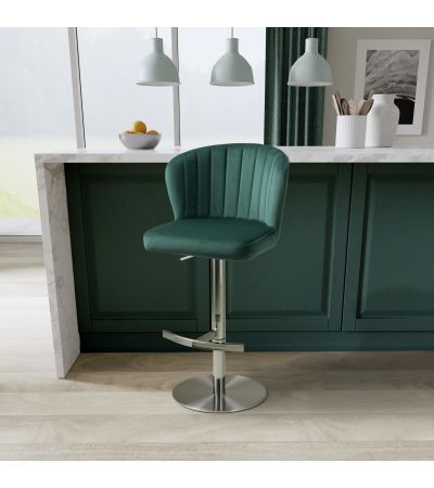 Carltmere Green Brushed Velvet Swivel Bar Stool with Stainless Steel Base by Shankar | Style Our Home