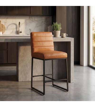 Cortodon Light Brown Real Leather Bar Stool with Black Metal Frame (2pk) by Shankar | Style Our Home