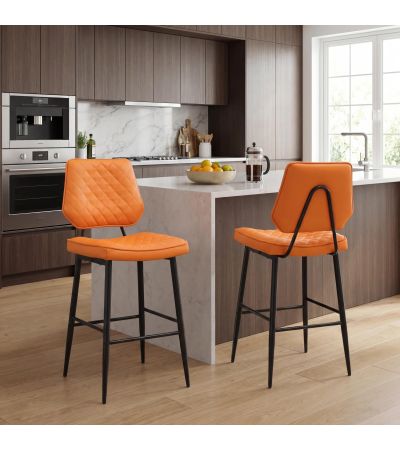 Cortodon Orange Real Leather Bar Stool with Black Metal Frame (2pk) by Shankar | Style Our Home