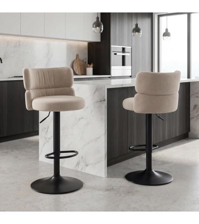 Meridston Cream Upholstered Adjustable Swivel Bar Stool with Black Base (2pk) by Shankar | Style Our Home